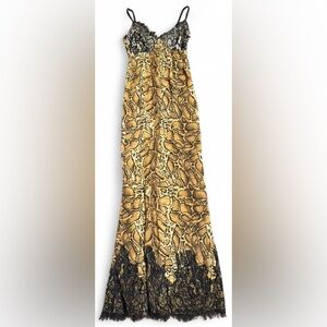 WFFS Animal Print Maxi Dress with Black Lace Trim Women’s Size S
